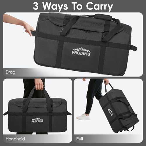 120L Foldable Rolling Duffel Bag with 3 Wheels And Handle, 30 inch Large Travel Duffle Bag for Travel, Camping, Outdoors - color: Black