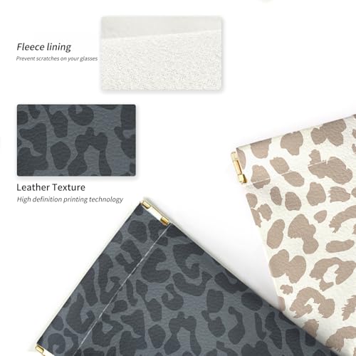 Glasses Case Soft, Eyeglass Cases for Women Portable Squeeze Top PU Leather 2 Pack Glasses Pouch with Cleaning Cloth - color: 2pcs Black Leopard+brown Leopard
