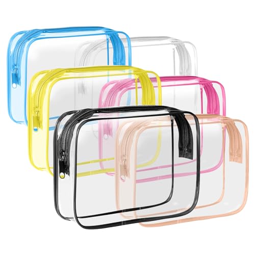 6 Pack Toiletry Bag Makeup Bag Cosmetic Bag, TSA Approved Clear Travel Toiletry Bag wih Zippers, Quart Size Travel Makeup Cosmetic Bag for Women Men, Carry on Airport Airline Compliant Bag, 6 Colors - color: A-6 Color