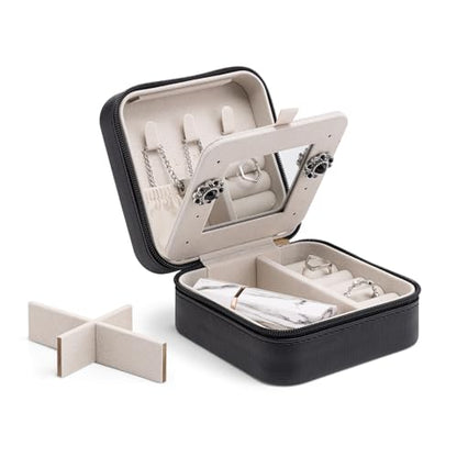 Vlando Small Travel Jewelry Box Organizer - Mirrored Carry-on Jewelries Necklaces Rings Earrings Necklace Storage Case, Black New - color: a. Black 2023