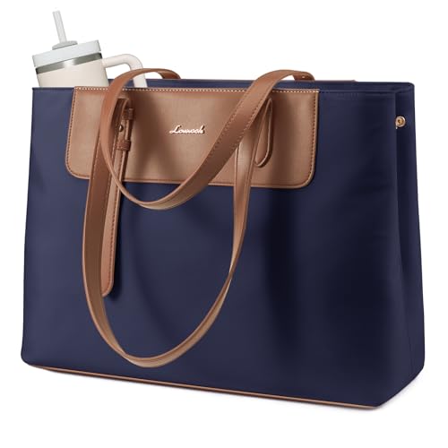 LOVEVOOK Laptop Tote Bag for Women 15.6 Inch, Water-Resistant Work Tote Bag Large Capacity Computer Bag Briefcase Handbag - color: Navy & Brown, size: 15.6Inch