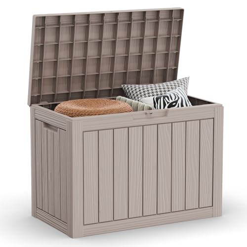 DRATO 45 Gallon Deck Box, Outdoor Storage Box for Patio Furniture, Patio Cushions, Gardening Tools, Pool Supplies 480lbs Weight Capacity, Waterproof Resin Storage Boxes (Grey, 45 Gallon) - color: Gray, size: 46 Gallon