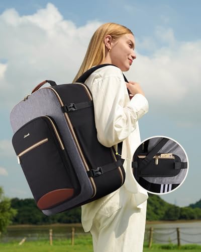 LOVEVOOK 56L Travel Backpack for Women & Men, Airline Approved Carry On Luggage with 3 Packing Cubes, TSA Overnight Bags, Waterproof Personal Item Bag, Weekender Essentials Backpacks fits 17" Laptop - color: Black-grey-brown, size: XX-Large