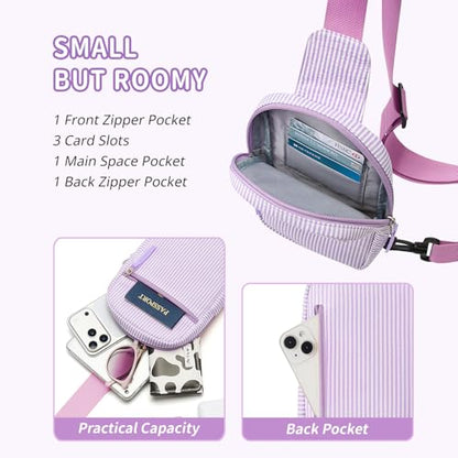 Birthday Gifts for 8 9 10 11 12 Year Old Teens Girls Kids, Fanny Pack Crossbody Bag Sling Belt Bags Purse, Dorm Travel Essentials for Girls Fashion, Preppy Tween Teen Girl Gift Trendy Stuff - color: Purple Stripes