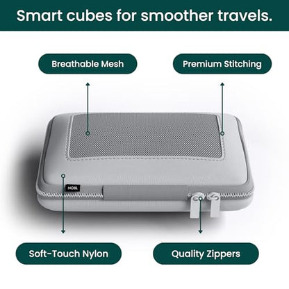 NOBL Travel Compressible Packing Cubes Set, 6 Pieces Travel Packing Organizers, Compression Luggage Cubes for Suitcases & Carry On, Space Saving (XXS, XS, S, M, L, XL) - Silver - color: Silver