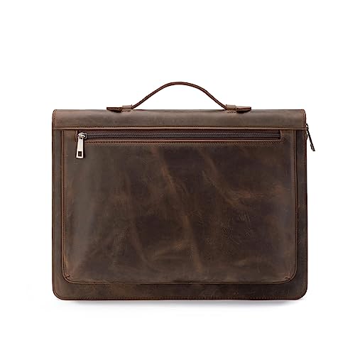 YIWEN Handmade Leather Portfolio with Handle – Zippered Front Pocket, Clip for Letter Size Notepad, Business Travel Padfolio - color: Dark Khaki, size: Non-Custom