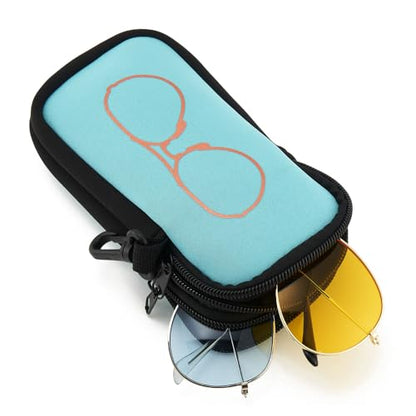 QIUTIMIY Sunglasses Soft Case Zipper Double Eyeglass Case with 2 Compartments 1 Belt Clip - color: Blue