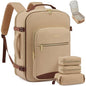 LOVEVOOK 40L Travel Backpack Flight Approved Carry on Backpack,3 Packing Cubes,Waterproof Personal Item Travel Bag,TSA Carry on Luggage Suitcase Travel Essentials,Gifts for Women & Men,fits 17" Laptop - color: Beige - Chestnut Brown, size: Large-40L-4Pcs