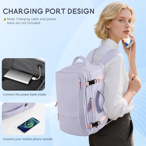 Beraliy Large Travel Backpack For Women, Airline Approved Carry On Backpack, Anti Theft Personal Item Backpack, Waterproof Bag, Casual Daypack Travel Essentials - color: Purple, size: Large
