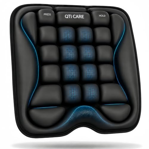 Airplane Seat Cushion, Air-Cell Travel Cushion for Long Flights, Inflatable Portable Seat Pad with Built-in Pump for Air Travel, Car, Office Chair and Wheelchair - color: Black Xxl