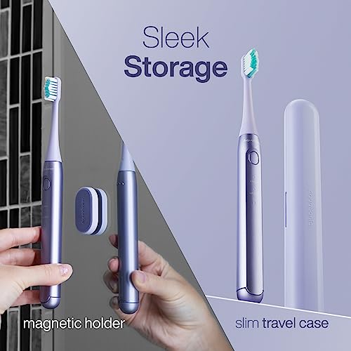 Aquasonic Icon ADA-Accepted Rechargeable Toothbrush | Magnetic Holder & Slim Travel Case | 2 Brushing Modes & Smart Timers | Gentle Micro-Vibrations (Lilac) - color: Lilac