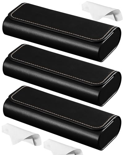 RayLove Hard Shell Glasses Case, Lightweight Leather Eyeglass Case, Travel-Friendly Sunglasses Protector for Men & Women - color: 3, Black