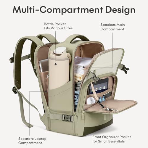 mibasies 40L Travel Backpack for Women & Men: Flight Approved Carry On Backpack, TSA Personal Item Bag with Water Bottle Pocket, Weekender Essentials Backpacks fits 17" Laptop - Green White - color: Green White, size: X-Large