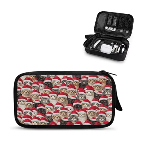 Christmas Cat Print Electronics Organizer Travel Case, Water Resistant Cable Organizer Bag for Travel Essentials, Tech Gifts for Men, Storage Bag as Accessories for Phone, Cord - color: Christmas Cat Print
