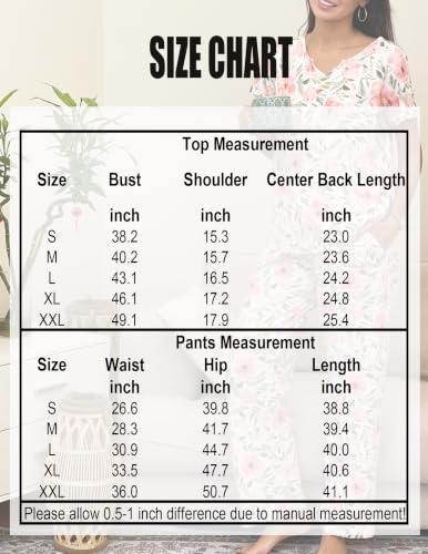 Ekouaer 2 Piece Womens Pajamas Short Sleeve Top and Long Pants Pjs Set Printed Sleepwear with Pocket - color: Elegant White and Blue Flowers, size: X-Large