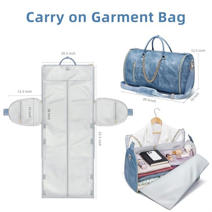 Garment Duffle Bag for Travel, Convertible 20.5×10×12.5 Inch Carry On Garment Bag for Women, Foldable Travel Bags with Shoe Compartment & Toiletry Pocket for Business Trip, Vacation, Blue - color: Lcing Blue