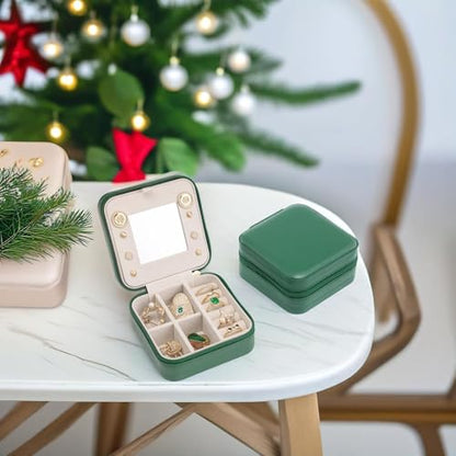 VLANDO Small Travel Jewelry Box Organizer - Mirrored Jewelries Necklaces Rings Earrings Necklace Storage Case, Dark Green - color: a. Dark Green