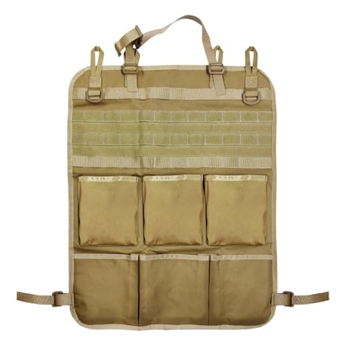 Tactical Molle Panel Car Seat Back Organizer, Waterproof Car Front Seat Protector with Multiple Pockets, Universal Kick Mat for Kids/Pets, Vehicle Backseat Storage Bag for Most Cars (Khaki) - color: Khaki