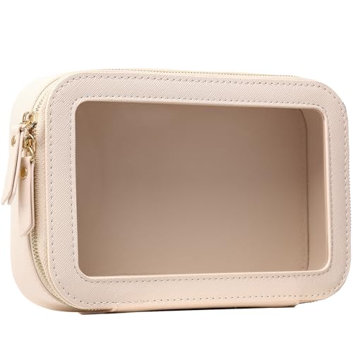 Clear Makeup Bag Small Cosmetic & Toiletry Bag Waterproof Travel Case Women's Pouch Organizer Makeup Bag for Car with Zipper Women (Beige, Small) - color: Beige, size: Small-1