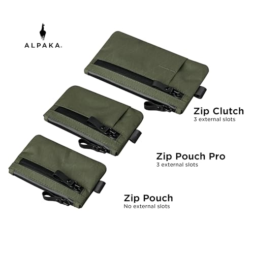 ALPAKA Zip Pouch Dark Green X-Pac- RFID-Blocking Small Cash and Card Zip Wallet with Carbon Neutral, Weatherproof Fabrics, YKK Zipper, EDC Pouch for Men Travel - color: Dark Green