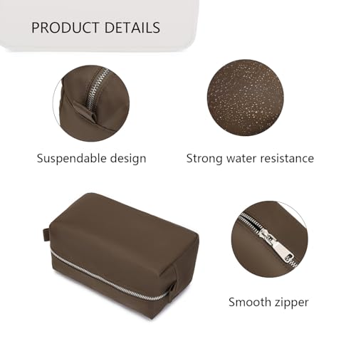 Organizer Bag Lightweight Cosmetic Bag with Ring Clasp Perfect Travel Makeup Bag for Women nylon Stand Up Design (Brown/Nylon) - color: Brown/Nylon