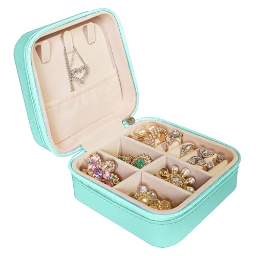 Small Travel Jewelry Box, Portable Mini Jewelry Leather Box Jewelry Ring Organizer Case Storage Holder Gift Boxes for Girls Women, Blue - color: Blue