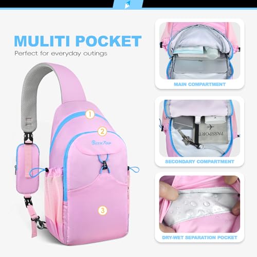 Seektop RFID Anti-Theft Crossbody Bag Sling Backpack for Women & Men, Casual Chest Daypack for Daily Travel - color: Pink