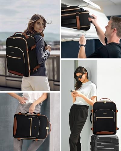 LOVEVOOK 40L Travel Backpack for Women & Men, Airline Approved Carry On Luggage with 3 Packing Cubes, TSA Overnight Bags, Waterproof Personal Item Bag, Weekender Essentials Backpacks fits 17" Laptop - color: Black-brown, size: Large