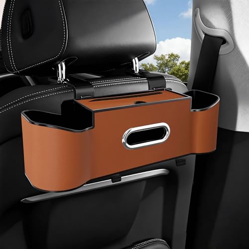 Backseat Car Organizers,4 in 1 Multifunctional Car Back Seat Storage Box with Drink Cup Holder Tissue Box, for Hold Phone,Snacks, Drinks, Handbag (LightBrown) - color: LightBrown