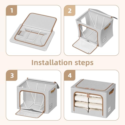 FHSQX 6 Pack Clothes Storage Bins with Metal Frame, Light Grey, 16.5x12.2x12.2 inch - color: Light Grey, size: 16.5x12.2x12.2 inch