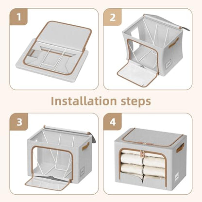 FHSQX 6 Pack Clothes Storage Bins with Metal Frame, Light Grey, 16.5x12.2x12.2 inch - color: Light Grey, size: 16.5x12.2x12.2 inch