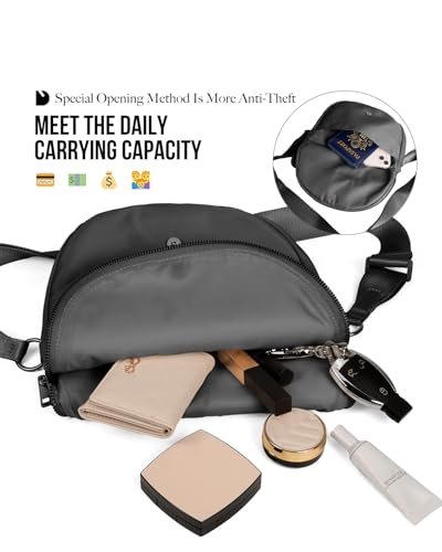Crescent Bag for Women and Men, Fashion Medium Nylon Folding Crescent Moon Bag Single Shoulder Bag with Adjustable Strap - color: Black Grey