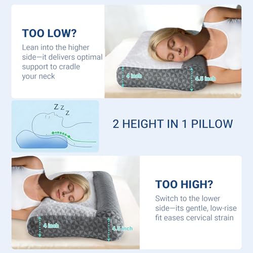 Cervical Neck Pillow for Sleeping - Ergonomic Side Sleeper Pillows for Pain Relief, Contour Cervical Pillow for Neck Support, Orthopedic Memory Foam Pillows for Side Back Stomach Sleepers (26″x15″)