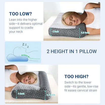 Cervical Neck Pillow for Sleeping - Ergonomic Side Sleeper Pillows for Pain Relief, Contour Cervical Pillow for Neck Support, Orthopedic Memory Foam Pillows for Side Back Stomach Sleepers (26″x15″)