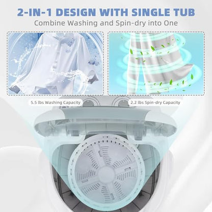 Elevon Mini Spin Dryer Portable Washing Machine, Compact Laundry for Home, Apartment, RV, Gray - style: Mini, Gray