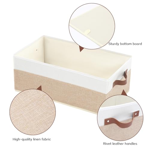 6 Pack Fabric Storage Bins, Large Storage Baskets for Shelves, Foldable Closet Organizer Storage Boxes with Leather Handles for Clothes, Sheets, Jeans, Toys, Books (Beige and White) - style: 6 Pack Beige & White