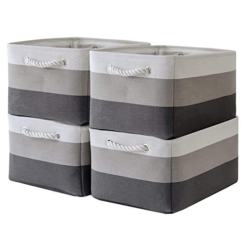 Storage Basket Fabric Sturdy Canvas Storage Bins Organizer with Handles for Clothes and Toy Storage Foldable Storage Boxes Cubes - color: Gray Gradient, size: Large (Pack of 4)