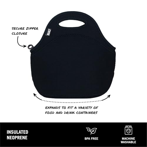 Built Gourmet Getaway Lunch Bag - Insulated Neoprene Lunch Box for Women and Men, Collapsible and Machine Washable, Black - color: Black