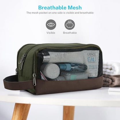 Gonex Travel Toiletry Bag Nylon, Toiletries Kit Shaving Bag Toiletry Organizer Olive & Brown - color: Olive & Brown