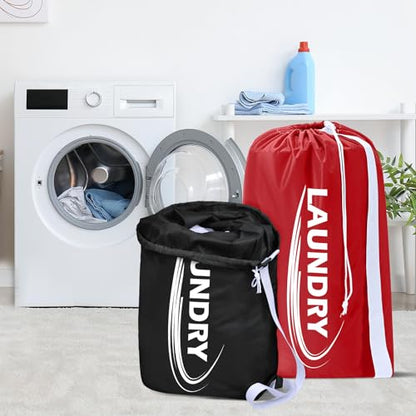 Sylfairy 2 Pack XL Laundry Bag with Strap,Heavy Duty Travel Laundry Bag,Rip-Stop Dirty Clothes Shoulder Bag with Drawstring,Easy Fit a Laundry Hamper or Basket Travel Essentials - color: Black+Red