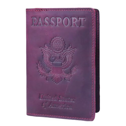 RFID Blocking Passport Holder Travel Wallet Genuine Leather Passport Case Cover Travel Document Organizer (Retro Red) - color: Retro Red