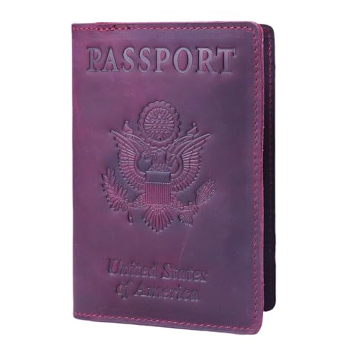 RFID Blocking Passport Holder Travel Wallet Genuine Leather Passport Case Cover Travel Document Organizer (Retro Red) - color: Retro Red