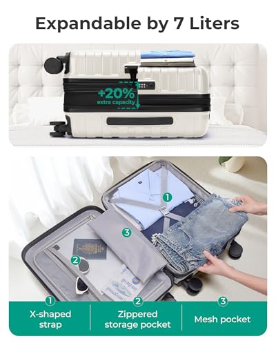 BAGSMART Carry On Luggage 22x14x9 Airline Approved with Spinner Wheels,Lightweight 20 Inch Luggage with TSA Lock,Expandable Hard Shell Carry On Suitcases for Men Women,White - color: White