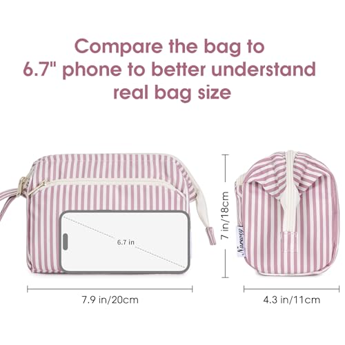Narwey Striped Makeup Bag Women Wide-open Make up Bag Travel Cosmetic Bag Organizer Toiletry Bag for Cosmetics Toiletries Accessories (Dusty Rose Stripe) - color: ZY-Dusty Rose Stripe
