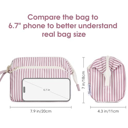 Narwey Striped Makeup Bag Women Wide-open Make up Bag Travel Cosmetic Bag Organizer Toiletry Bag for Cosmetics Toiletries Accessories (Dusty Rose Stripe) - color: ZY-Dusty Rose Stripe