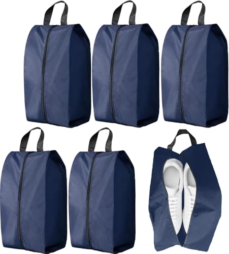 5Pcs Large Travel Shoe Bags Portable Travel Gifts Shoe Organizer with Zipper Closure, Waterproof Nylon Shoe Storage Organizer with Handle Travel Bags For Men and Women, Navy - color: Navy, size: L