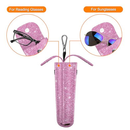 FINTIE Double Glasses Case with Carabiner Hook, Portable Vegan Leather Eyeglass Case Anti-scratch Sunglasses Pouch - color: Glittering Purple