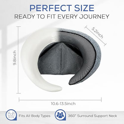 Travel Neck Pillows for Airplanes – Sleep Comfortably on Long Flights, Roadtrips, Home or Office. All-in-One Travel Sleep Kit with Hood, Eyemask and Earplugs