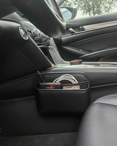 Driver's Car Storage Bag, Small Car Side Pocket Organizer for Car Seats, Doors and Consoles, PU Leather, (Black) - color: Black