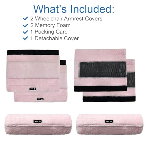SPRING SEAON Wheelchair Armrest Covers 2 Pack Soft Memory Foam Wheelchair armrest Pads Wicking Washable for Office Transport Chair (Pink) - color: Pink